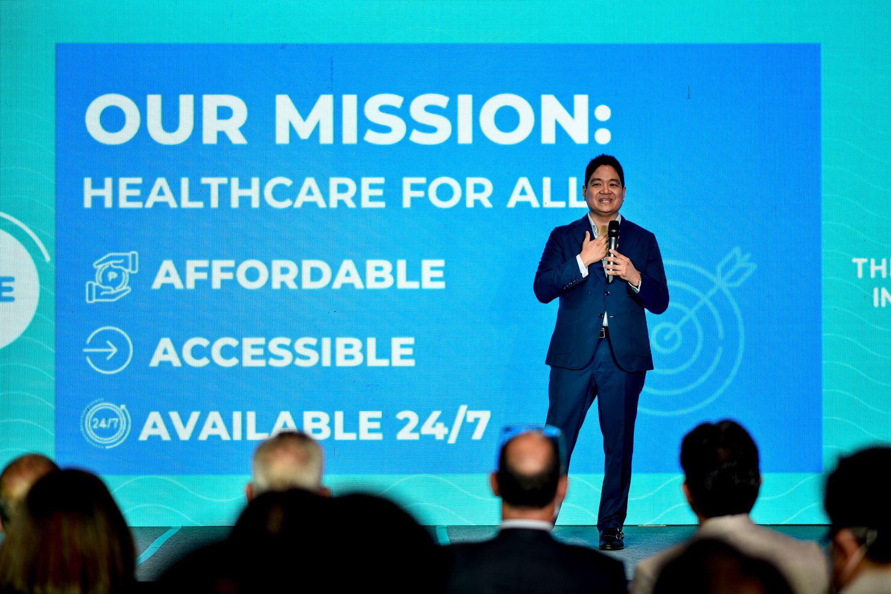 KonsultaMD CEO Cholo Tagaysay speaks at the closing event for the consolidation of KonsultaMD, HealthNow and AIDE, three of the country's market-leading digital health apps merging their services into one superapp to provide seamless healthcare services for Filipinos.