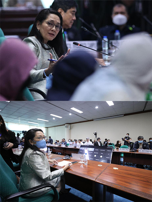 Humanitarian crisis: Sen. Risa Hontiveros presides over the hybrid hearing on Wednesday, January 25, 2023 on the use of Filipinos in scam operations abroad. Hontiveros, chairperson of the Committee on Women, Children, Family Relations and Gender Equality, said Filipinos are recruited by criminal syndicates and are used in scam operations not only in Myanmar but also in Cambodia. “This is nothing less than an emerging humanitarian crisis perpetrated by the vilest of criminal syndicates,” Hontiveros said. A witness revealed that an employee of the Bureau of Immigration (BI) based in Clark, Pampanga facilitated the travel of the victims abroad. Hontiveros questioned concerned government agencies, including airport officials, how these victims were able to get out the country with fake papers. (Joseph Vidal/Senate PRIB)