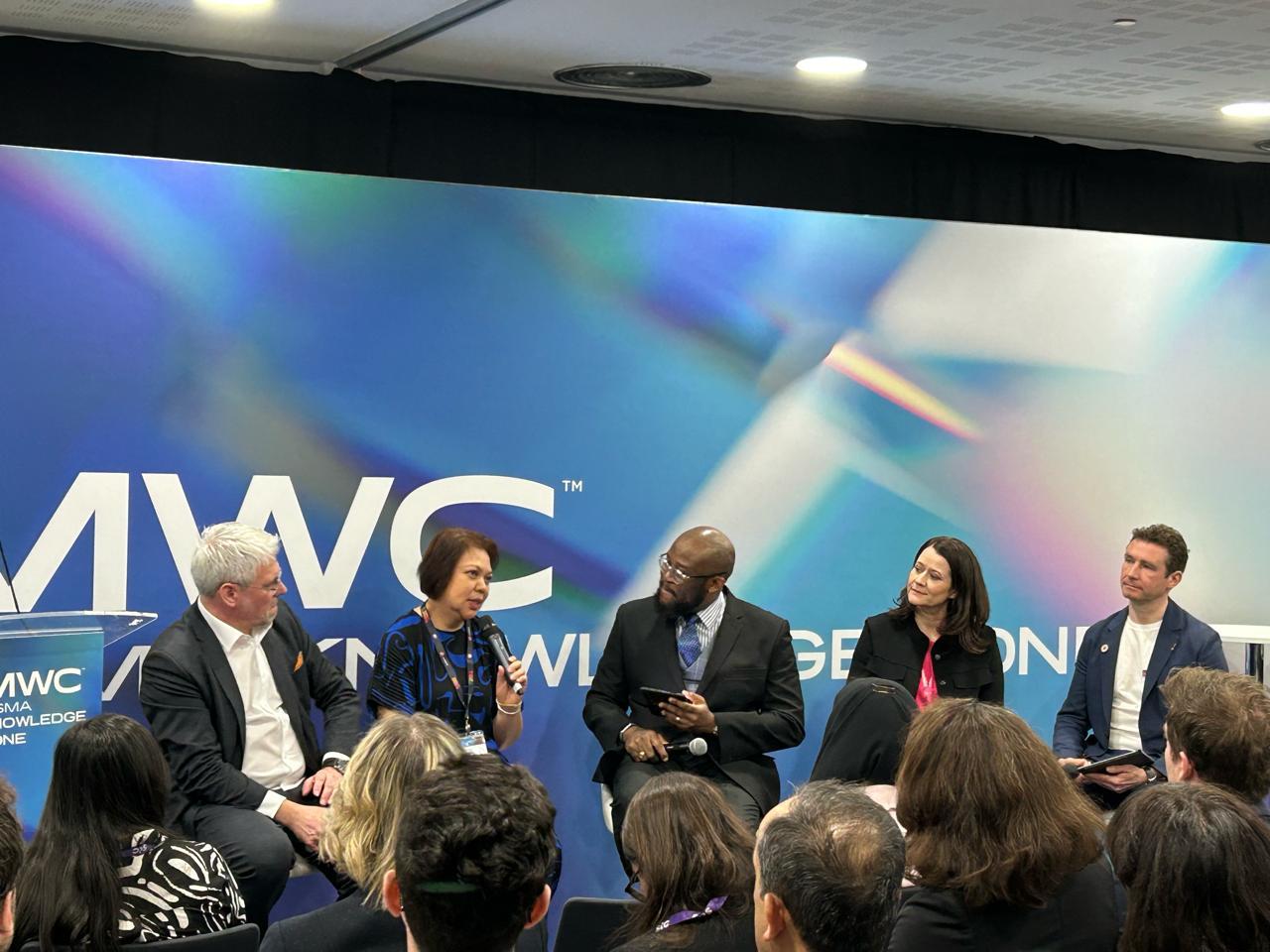 Yoly Crisanto, Chief Sustainability and Corporate Communications Officer at Globe, speaks at a session on “Can Telcos Harness ESG for Sustainable Growth?” at the Mobile World Congress 2024, February 28, 2024.