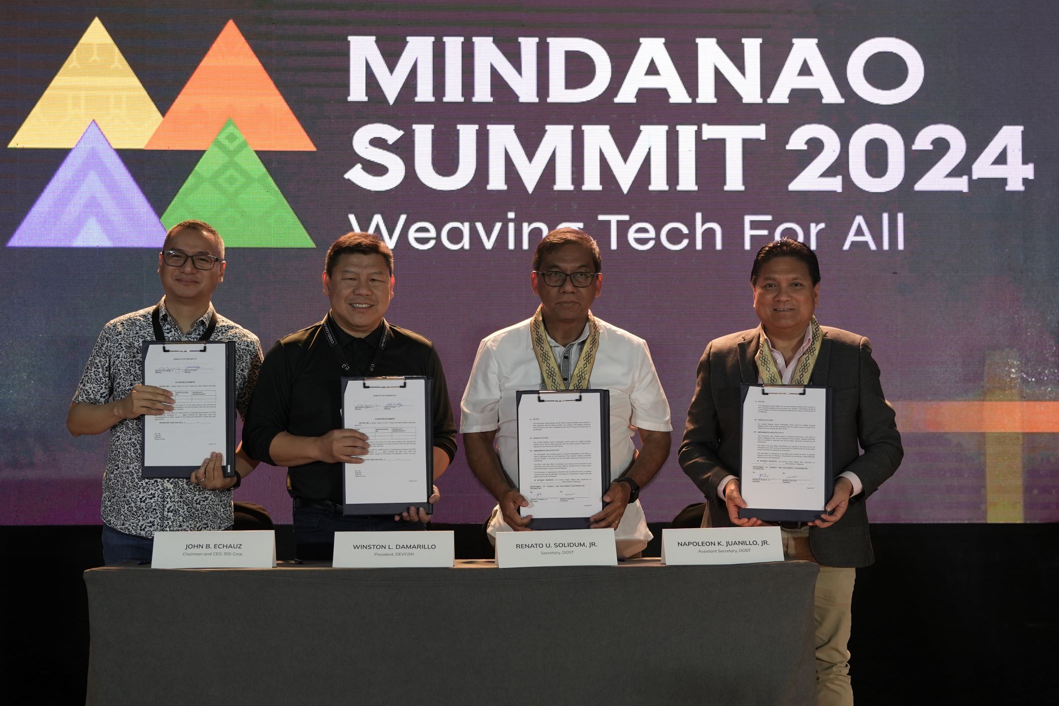 Climate Entrepreneur John B. Echauz, DEVCON President Winston L. Damarillo, DOST Secretary Renato U. Solidum Jr., and DOST Assistant Secretary for Technology Transfer, Communications, and Commercialization Napoleon K. Juanillo Jr.