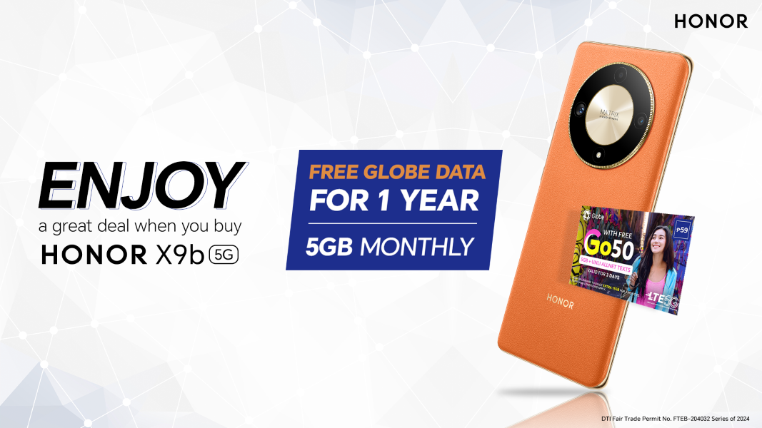 FREE Globe Sim Card when you buy HONOR X9b 5G now.