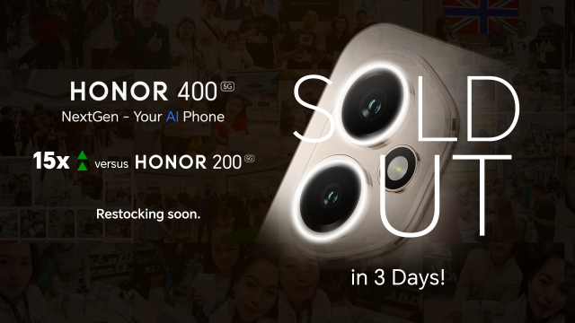 HONOR 400 5G sold out in three days, 15x higher sales versus HONOR 200 5G.