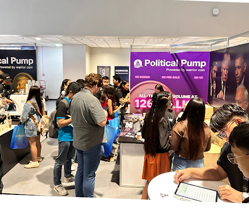 Visitors line up at the Political Pump booth to enjoy complimentary artisanal coffee fueling bold conversations and sharp insights among attendees at Philippine Blockchain Week 2025.