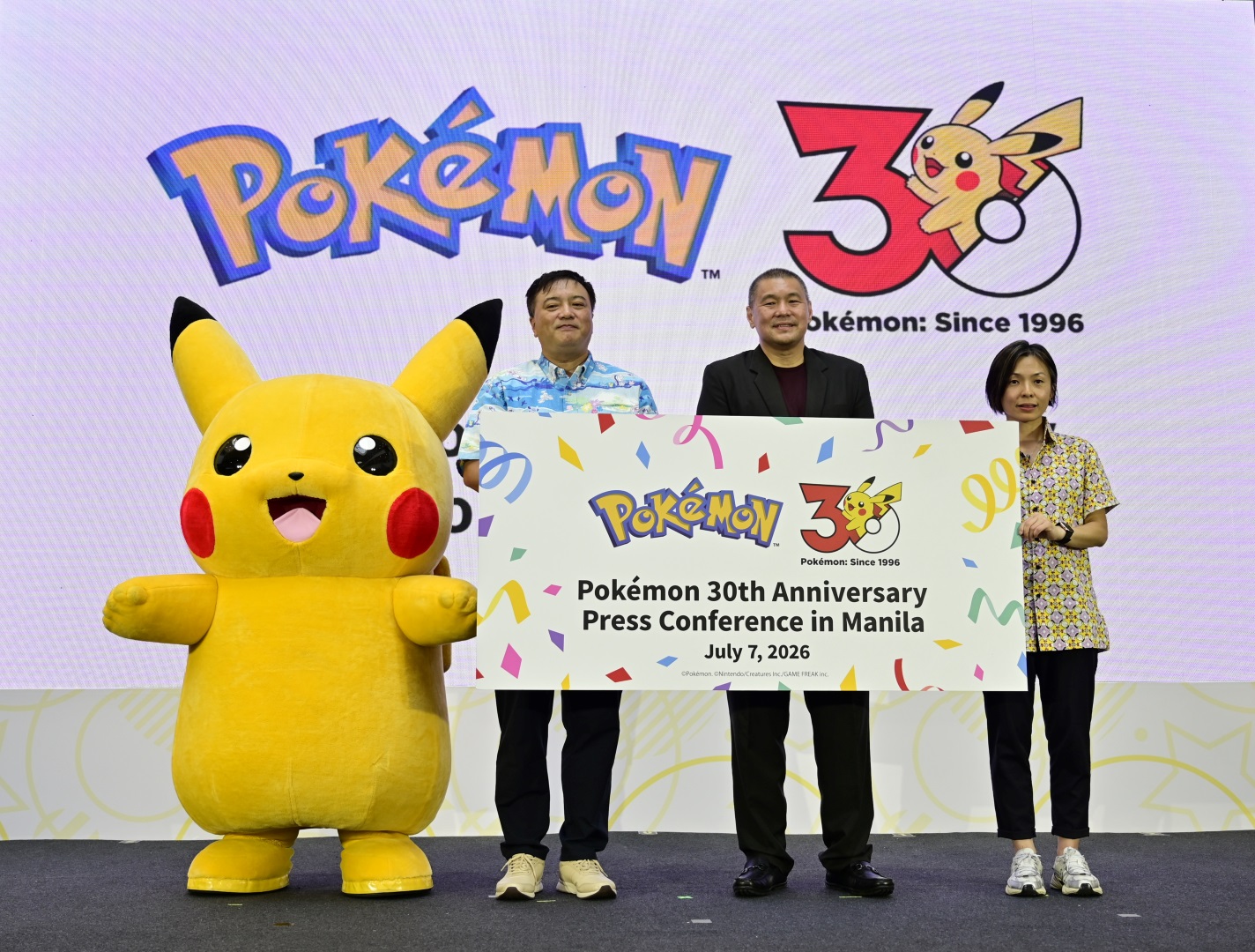 The Pokémon Company Corporate Officer Mr. Susumu Fukunaga, SM Supermalls Executive Vice President Marketing Joaquin San Agustin, and Pokémon GO Asia-Pacific Senior Marketing Director Elaine Hui.